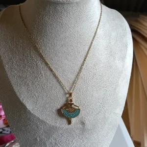 Collar Bailarina con circonitas turquesa en acero inoxidable hipoalergénico