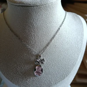 Collar Osito Rosa en acero inoxidable hipoalergénico