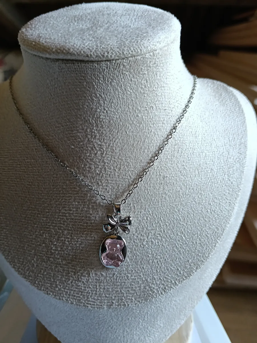 Collar Osito Rosa en acero inoxidable hipoalergénico