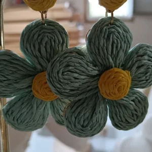 Pendientes Flor de Rafia turquesa